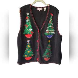 Bechamel Petites Women's Festive Ugly Christmas Tree Jingle Bell Sweater Vest L